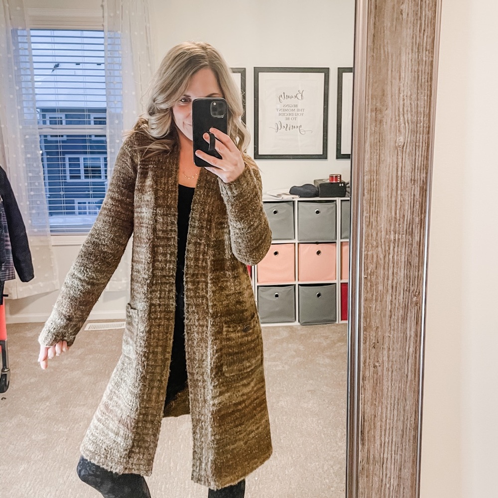 Prana Long Tan Open Front Cardigan